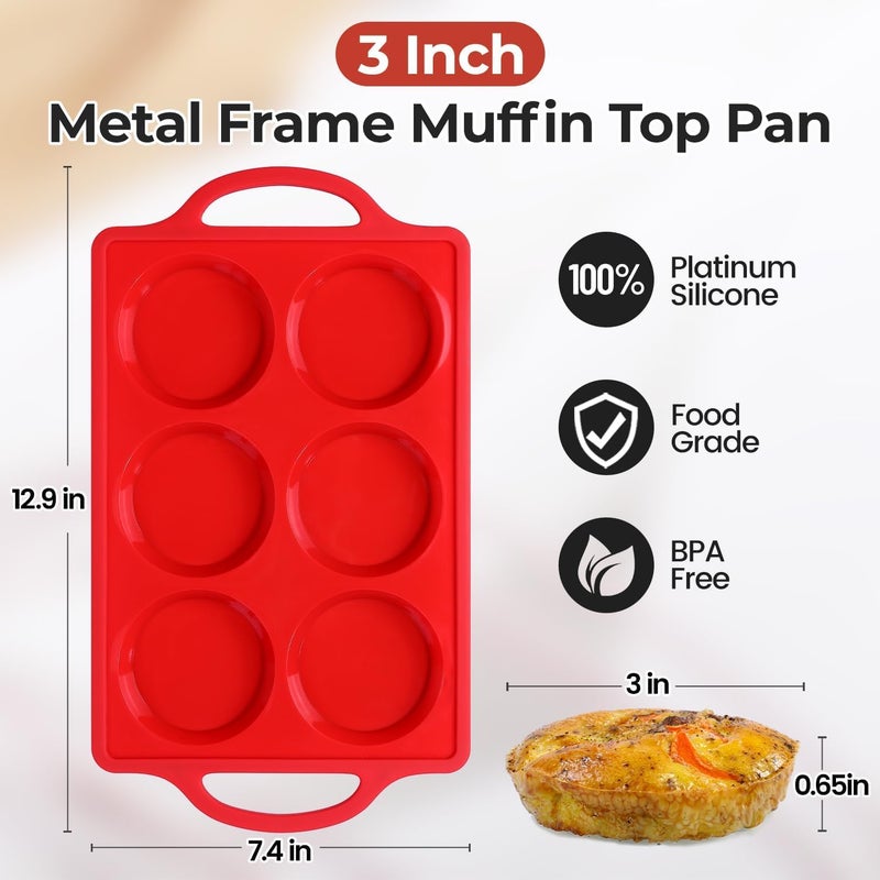 CAKETIME Muffin Top Pan Non Stick, 3 Inch Metal Frame Round Egg Baking Pan for Oven English Muffins, Whoopie Pies, Corn Bread, Egg Bites, Breakfast Sandwiches Tarts 3 Pack Red - Image 3